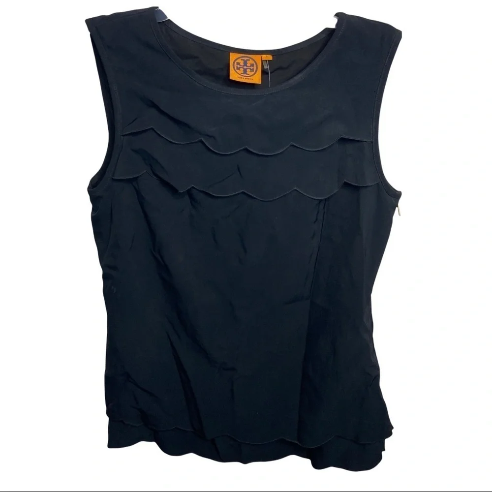 NWT Tory Burch Size 6 Black Wendel Shell Tank Scallop Ruffle Tiered $375
